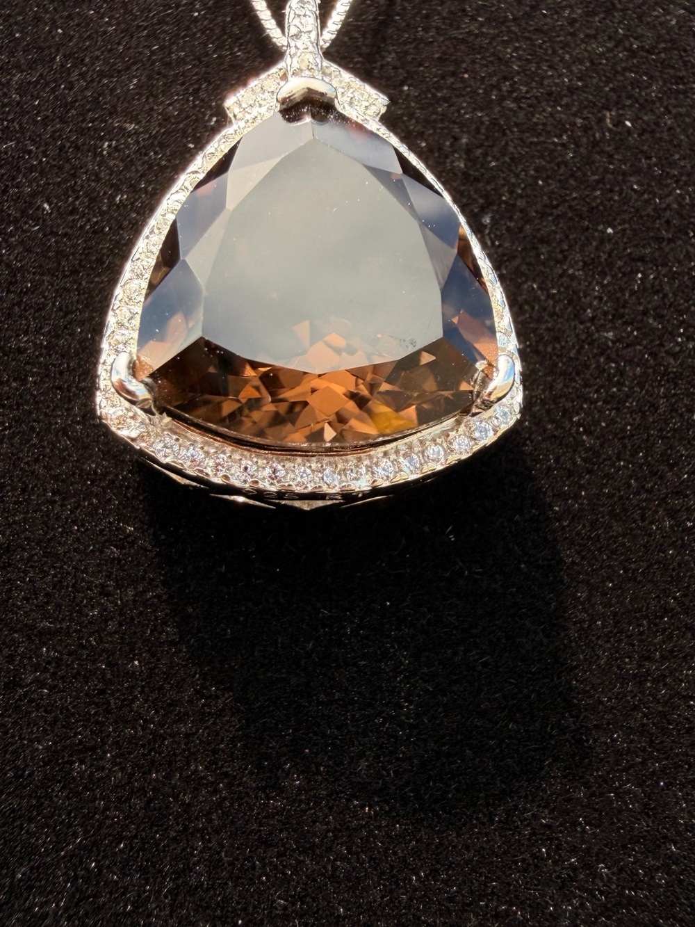 6.66 CTW Smoky Topaz White Sapphire Diamond Necklace 14K Gold Over Silver - Picture 3 of 8